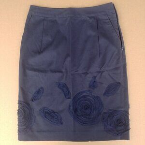 Ports International silk flowers navy cotton pencil skirt size 4